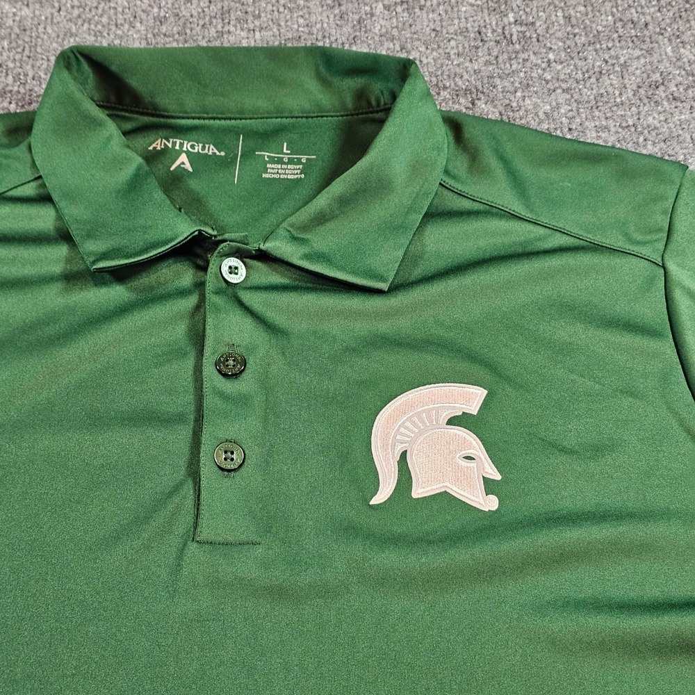 Antigua Mens Large Green Michigan State Spartans Polo Shirt Short Sleeve Golf